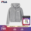 FILA 斐乐官方女士编织衫2025冬季新款休闲宽松连帽拉链毛衣开衫 烟花云灰-MG M 165/84A/M