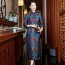 玺玥中国风传统古典高端妆花云锦手工长款旗袍气质宴会礼服2025秋 蓝色 3XL （体重135~145）