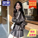 罗蒙品牌真皮皮衣外套女春秋2025新款百搭时尚绵羊皮短款夹克 黑色 S