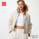优衣库女装休闲拉链短茄克/外套巴恩风翻领时尚夹克479208 30 浅米色 M /160/84A