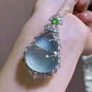 缅甸A货翡翠葫芦吊坠18K金镶嵌老坑高冰种福豆颈饰项链带证书