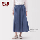 无印良品（MUJI）女式 棉纱 抽褶裙 长半身裙女款裙子25年秋季女装 BE1XTA5A 蓝色格纹 L (165/70A)