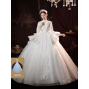 Rindu婚纱新娘主纱2025高级感冬季主婚纱2025新款新娘法式蝴蝶结长袖秋 齐地款婚纱送裙撑 S90斤左右 均码