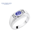 GEM STONE KING男士戒指1.32克拉蓝紫色坦桑石925银镶白色蓝宝石彩宝宽面男戒 美7号