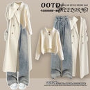 喜诗莱（CESLAY）2025秋季新款套装女成熟风外套大衣搭毛衣配休闲宽松牛仔裤三件套 【三件套】燕麦百搭外套+杏色毛衣+显瘦牛仔裤 M 建议100--120斤