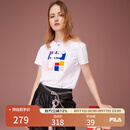 FILA 斐乐女装官方女士短袖T恤夏季休闲运动内搭t恤运动上衣 标准白-F11W118151F M （165/84A/M）