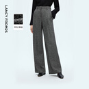 朗姿通勤风复古人字纹羊毛阔腿裤阔腿直筒西裤女2025年冬季新款 星月灰色 L