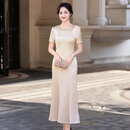 弗米妮高端喜妈妈婚宴礼服高贵2026夏季新款结婚婆婆喜服晚装鱼尾连衣裙 香槟色 XL