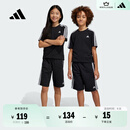 adidas男女大童休闲简约三条纹纯棉运动短裤新款阿迪达斯轻运动 黑色/白色     164