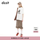 DZZIT地素半身裙2025秋季新款摩登豹纹荷叶边开叉设计中裙女3J3S4026N 深卡其色 S