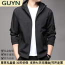 GUYN轻奢男装品牌2025春秋新款时尚休闲外套男商务宽松连帽夹克男 黑色 黑色 2XL 185