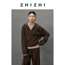 致知【针织套装】连帽拉链上衣百搭直筒裤中长半裙秋冬 浓醇棕（宴齐云）-上衣 S