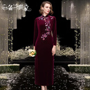 时尚名兰世家喜妈妈高端婚礼服气质婚礼宴高级感会轻奢喜服喜婆婆装新中式旗袍 枣红45A(长袖120裙长) 2XL