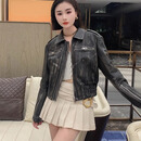 瑟兰诗早秋新款机车风皮衣女式小个子短款真皮外套高级感进口绵羊皮夹克 黑色 M