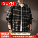 GUYN男士高端复古纯棉格子衬衫男春秋新款衬衣长袖休闲工装外套男 绿格 绿格 2XL