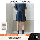 UR2025秋季新款女装休闲复古水洗压褶牛仔短裤UYU850039 蓝色 26