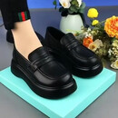 软皮乐福鞋软底新款2025平底英伦百搭防滑一脚蹬厚底宽脚单鞋L 黑色 37