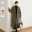 对白（DUIBAI）【AN大码系列】100%绵羊毛大衣冬季新款微胖mm高级感双面毛呢外套 油彩绿 M 建议体重110-125