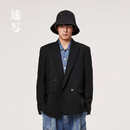 速写男装商场同款2024春新品西服宽松西装领休闲潮 001本黑 L