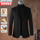 Fazeya恒源祥集团羊绒西装男商务休闲冬款鹅绒内胆羊毛呢西服外套加厚 黑色 L (175) （建议120-140斤）