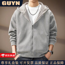 GUYN高端品牌男装两面穿美式复古千鸟格拉链夹克男2025秋季宽松外套男 花白灰 花白灰 S 适合90-110斤