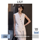 LILY2025夏新款莱赛尔亚麻设计感不规则斜门襟V领休闲白色马甲女 601白色 M