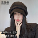 雪茜曼显脸小渔夫帽女春秋月子帽大头围八角贝雷帽日系小边素颜堆堆帽子