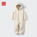 优衣库婴幼儿宝宝PUFFTECH空气棉服可机洗爬爬服长袖连体衣478818 01 乳白色 80cm