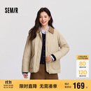 森马（Semir）棉服女冬季中长款轻薄宽松拼接灯芯绒翻领插肩袖棉衣101724112007