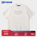 FILA FUSION斐乐潮牌女装针织短袖衫2025秋季新款时尚休闲宽松T恤 云白色-WT XL 175/92A/XL