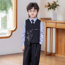 萝卜呗呗（LUOBOBEIBEI）儿童西装新中式男童国风马甲花童礼服男孩拜年服 黑色四件套 130
