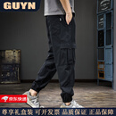 GUYN高端品牌男装美式复古工装裤男2025秋季新款宽松弹力休闲束脚裤男 黑色 黑色 M 体重125-135斤