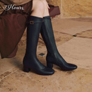 73Hours女鞋蒙马特冬季新款高跟长筒靴英伦风时装靴子瘦瘦靴 黑色 37
