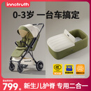 InnoTruth轻羽婴儿车推车可坐可躺带睡篮二合一0-3岁用折叠带减震高景观0-6 4代青芥绿【二合一】推车+睡篮