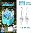 金店同款999纯银耳环女2025新款感轻奢耳饰耳坠耳钉女士 【星耀立方锆石】 礼盒：秘境花