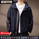 GUYN高端品牌男装美式户外连帽工装夹克外套男2025秋季新款时尚上衣男 藏青色 藏青色 M 170