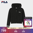 FILA 斐乐官方女士编织衫2025冬季新款休闲宽松连帽拉链毛衣开衫 正黑色-BK L 170/88A/L