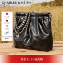 CHARLES&KEITH子母链条大容量流浪包托特包单肩斜挎包女包生日礼物CK2-40671449 Noir黑银 L