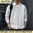 GUYN轻奢男装品牌2025新款青年薄款透气长袖衬衫男复古水洗衬衣男 白色 白色 XL