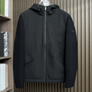 奥莱专柜杰尼亚男装2025秋冬纯色简约百搭男士大码连帽外套 黑色 2XL