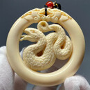 猛犸象白牙牌十二生肖吊坠纯手工雕刻冰料满纹手把件文玩饰品 精品满纹【蛇款】