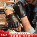 嫵（WOO）BS真皮手套男头层羊皮薄款加绒机车驾驶骑行修手真皮半指手套保暖 黑色【男士】单皮薄款 XS 1