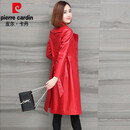 皮尔卡丹（pierre cardin）真皮皮衣女中长款绵羊皮风衣海宁修身韩版春秋夹克大衣外套单皮草 红色 L (98-107斤左右)