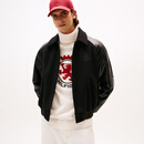 Tommy Hilfiger秋冬男女羊毛混纺牛皮拼接美式潮流宽松翻领棉服夹克外套 黑色BDS M