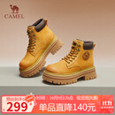 骆驼（CAMEL）大黄靴女时髦擦色粗跟户外工装马丁靴 L24W076611 土黄(5孔) 37