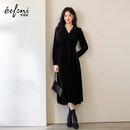 伊芙丽（eifini）伊芙丽精致花边装饰丝绒针织显瘦百搭小黑裙2025冬季新款女连衣裙 黑色 L 115-130斤