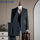 罗蒙（ROMON）【西服+马甲+西裤】莫代尔棉羊毛高定西装商务礼服外套男藏青3XL