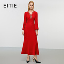 爱特爱（EITIE）骐骥红V领手工钉钻鱼尾礼服连衣裙秋冬新款轻奢宴会女装7977619 蒲粉66 L (165)