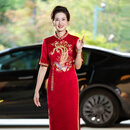 弗米妮喜妈妈婚宴礼服高端轻奢新中式红色旗袍2025新款秋季婆婆结婚喜服 中国红 2XL
