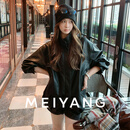 美洋（MEIYANG）很好穿皮衣 立领拉链简约宽松哑光Q弹夹克外套显瘦酷飒秋季新款 黑色 M